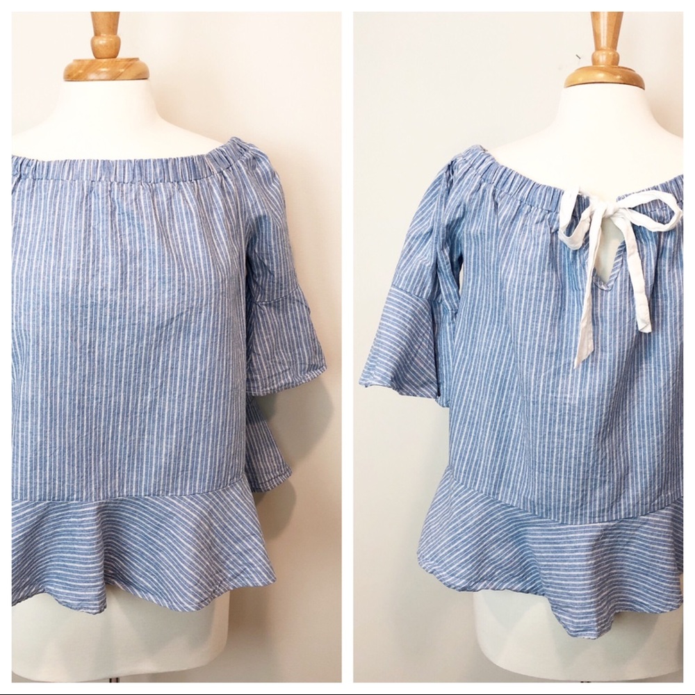 Willy Jays’s • Off the Shoulder Chambray Stripe
